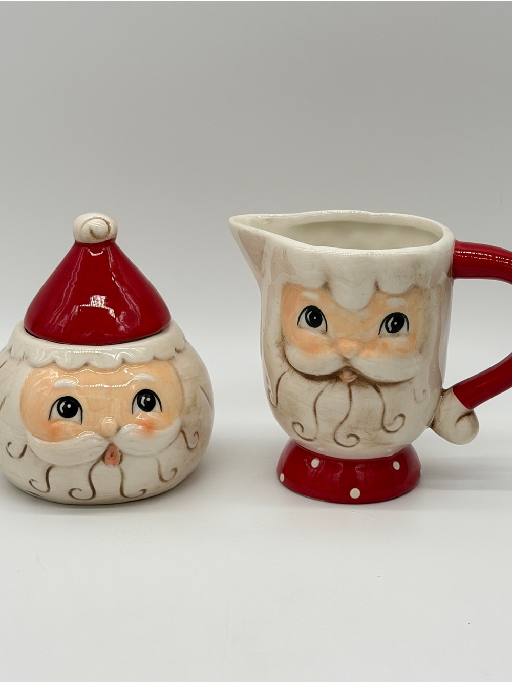 Johanna Parker Santa Claus Cream & Sugar Jar 2 Pc Set Christmas Creamer NEW